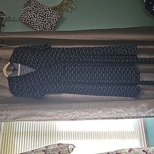 41 Hawthorn Navy and White Wrap Dress with Geometric Print 1x